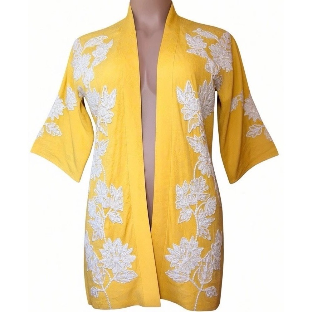 Soft Surroundings Embroidered Floral Kimono Jacket Petite 4P